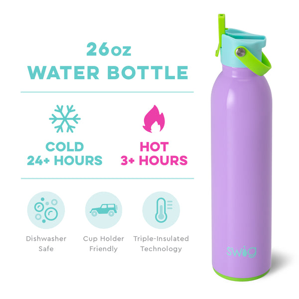 Swig Life 26oz Ultra Violet Insulated Flip + Sip Cap Water Bottle temperature infographic - cold 24+ hours or hot 3+ hours