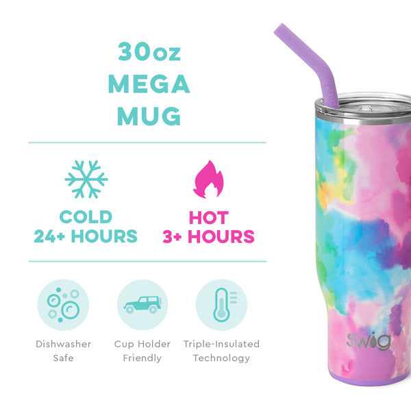 Swig Life 30oz Cloud Nine Mega Mug temperature infographic - cold 24+ hours or hot 3+ hours