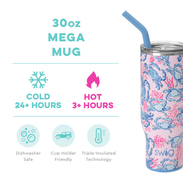 Swig Life 30oz Get Crackin' Mega Mug temperature infographic - cold 24+ hours or hot 3+ hours