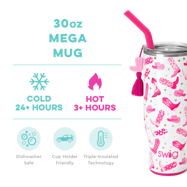 Swig Life 30oz Let's Go Girls Mega Mug temperature infographic - cold 24+ hours or hot 3+ hours