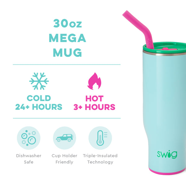 Swig Life 30oz Prep Rally Mega Mug temperature infographic - cold 24+ hours or hot 3+ hours