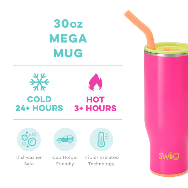 Swig Life 30oz Tutti Frutti Mega Mug temperature infographic - cold 24+ hours or hot 3+ hours