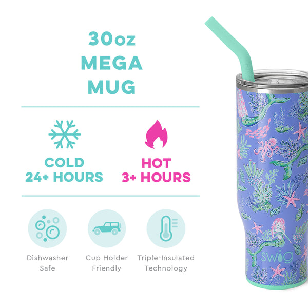 Swig Life 30oz Under the Sea Mega Mug temperature infographic - cold 24+ hours or hot 3+ hours
