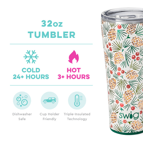 Swig Life 32oz All Spruced Up Tumbler temperature infographic - cold 24+ hours or hot 3+ hours