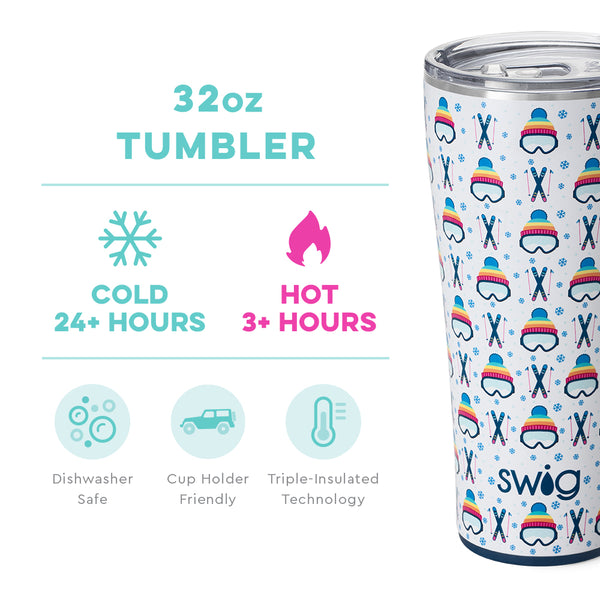 Swig Life 32oz Après Ski Tumbler temperature infographic - cold 24+ hours or hot 3+ hours