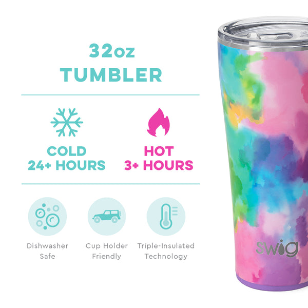 Swig Life 32oz Cloud Nine Tumbler temperature infographic - cold 24+ hours or hot 3+ hours