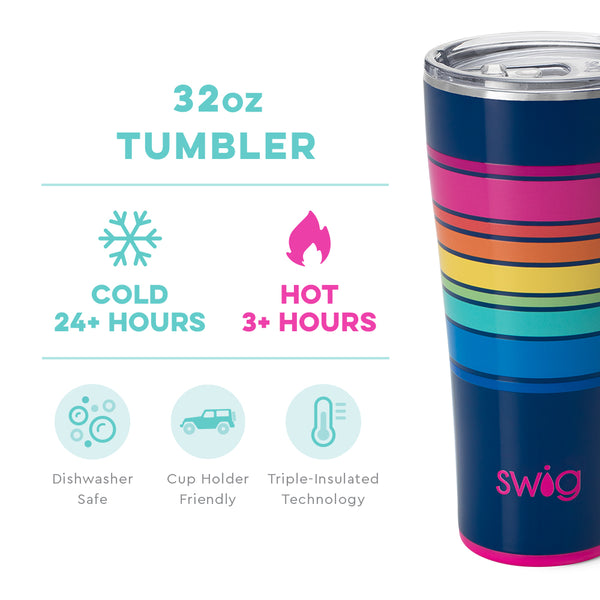 Swig Life 32oz Electric Slide Tumbler temperature infographic - cold 24+ hours or hot 3+ hours