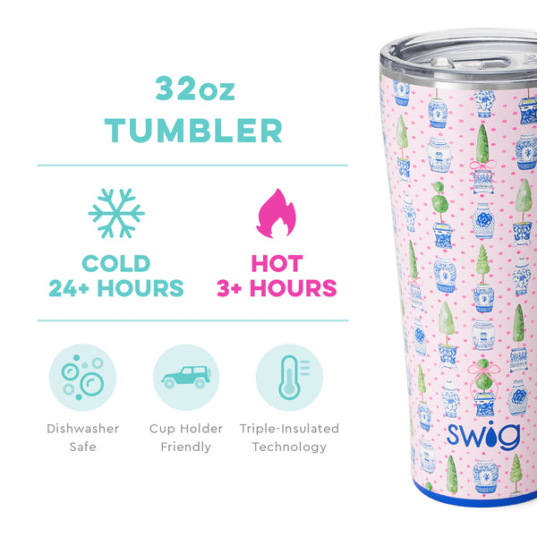 Swig Life 32oz Ginger Jars Tumbler temperature infographic - cold 24+ hours or hot 3+ hours
