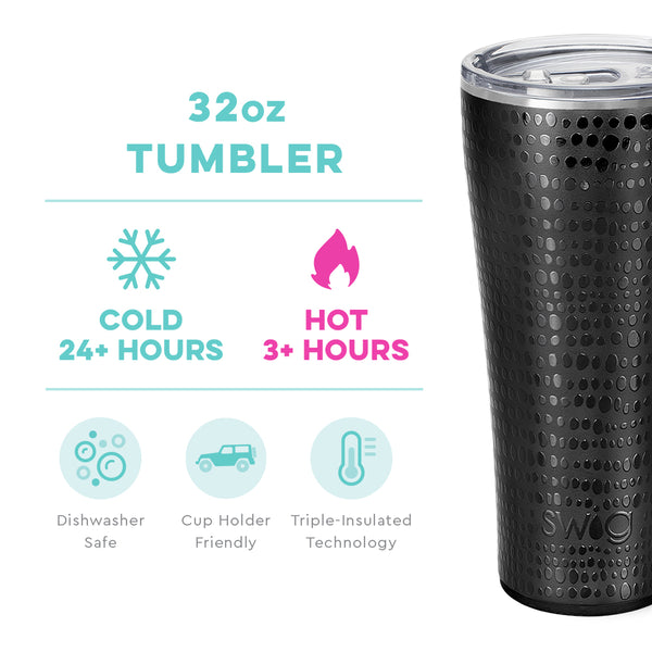 Swig Life 32oz Glamazon Onyx Tumbler temperature infographic - cold 24+ hours or hot 3+ hours