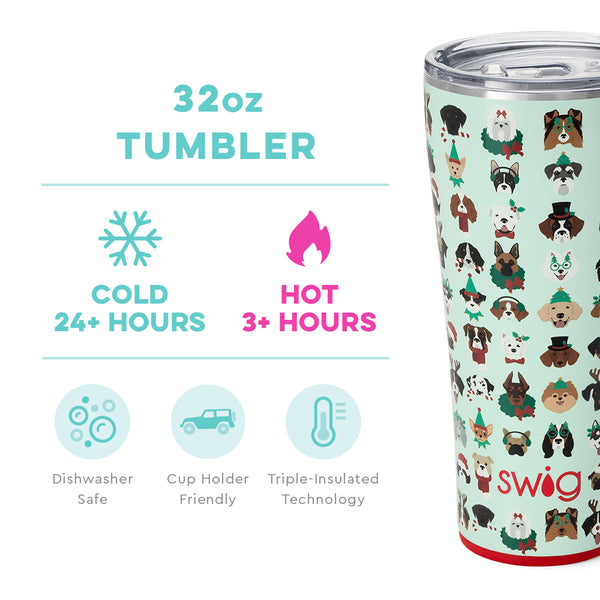 Swig Life 32oz Happy Howlidays Tumbler temperature infographic - cold 24+ hours or hot 3+ hours