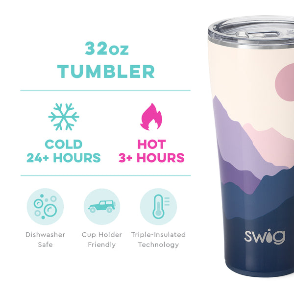 Swig Life 32oz Moon Shine Tumbler temperature infographic - cold 24+ hours or hot 3+ hours