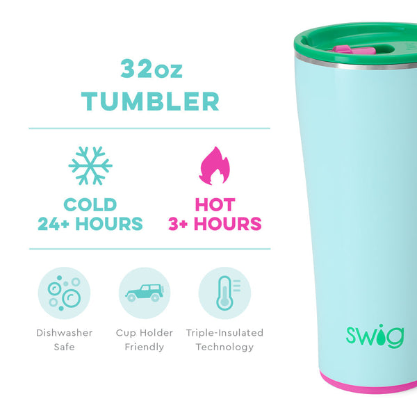 Swig Life 32oz Prep Rally Tumbler temperature infographic - cold 24+ hours or hot 3+ hours