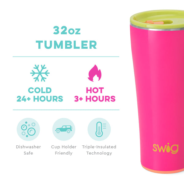 Swig Life 32oz Tutti Frutti Tumbler temperature infographic - cold 24+ hours or hot 3+ hours