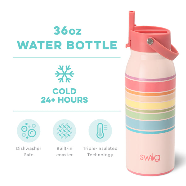 Swig Life 36oz Good Vibrations Insulated Flip + Sip Cap Water Bottle temperature infographic - cold 24+ hours or hot 3+ hours