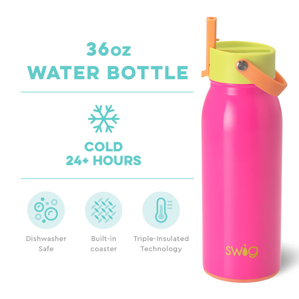 Swig Life 36oz Tutti Frutti Insulated Flip + Sip Cap Water Bottle temperature infographic - cold 24+ hours or hot 3+ hours