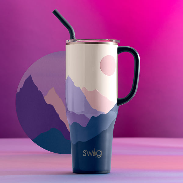 Swig Life 40oz Moon Shine Insulated Mega Mug on a purple moon background