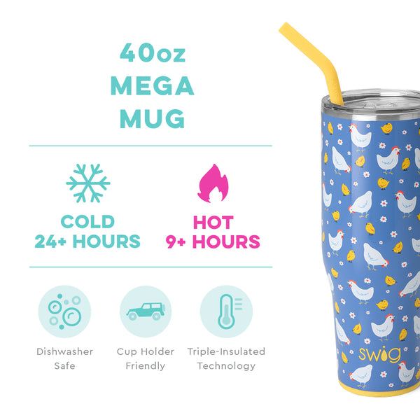 Swig Life 40oz Chicks Dig It Mega Mug temperature infographic - cold 24+ hours or hot 9+ hours