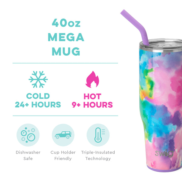 Swig Life 40oz Cloud Nine Mega Mug temperature infographic - cold 24+ hours or hot 9+ hours