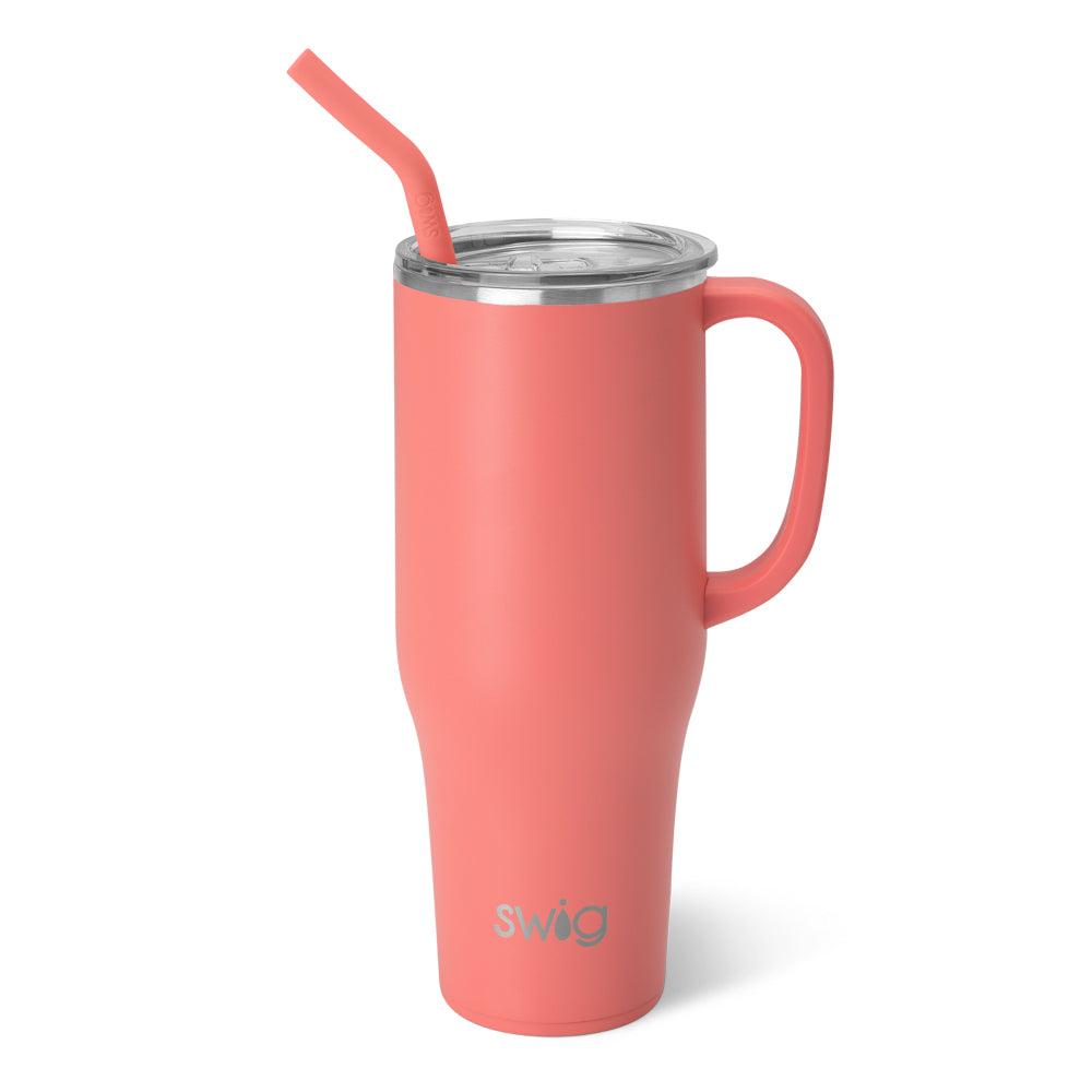 Swig Life Travel Mug with Handle - Poppy Fields Insulated Stainless Steel - 18oz - Dishwasher Safe with A Non-Slip Base