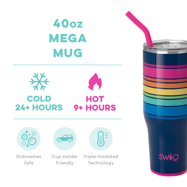 Swig Life 40oz Electric Slide Mega Mug temperature infographic - cold 24+ hours or hot 9+ hours