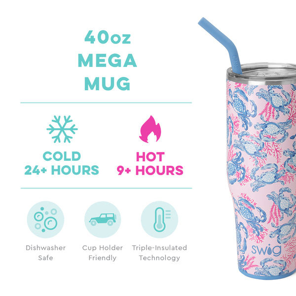 Swig Life 40oz Get Crackin' Mega Mug temperature infographic - cold 24+ hours or hot 9+ hours