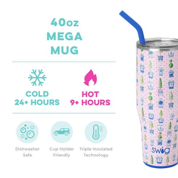 Swig Life 40oz Ginger Jars Mega Mug temperature infographic - cold 24+ hours or hot 9+ hours