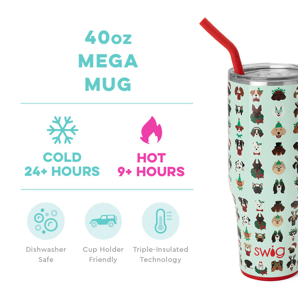 Swig Life 40oz Happy Howlidays Mega Mug temperature infographic - cold 24+ hours or hot 9+ hours