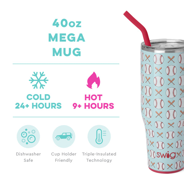 Swig Life 40oz Home Run Mega Mug temperature infographic - cold 24+ hours or hot 9+ hours