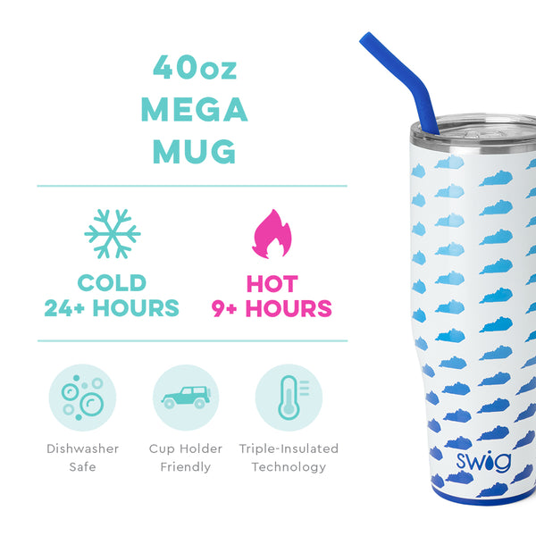 Swig Life 40oz Kentucky Mega Mug temperature infographic - cold 24+ hours or hot 9+ hours