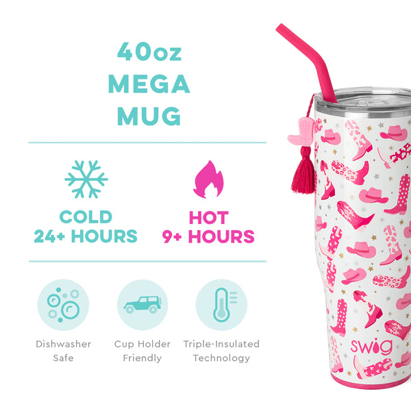 Swig Life 40oz Let's Go Girls Mega Mug temperature infographic - cold 24+ hours or hot 9+ hours