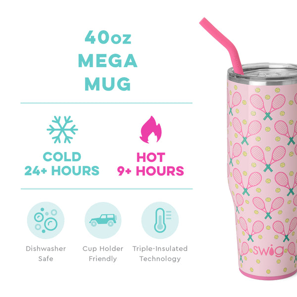 Swig Life 40oz Love All Mega Mug temperature infographic - cold 24+ hours or hot 9+ hours