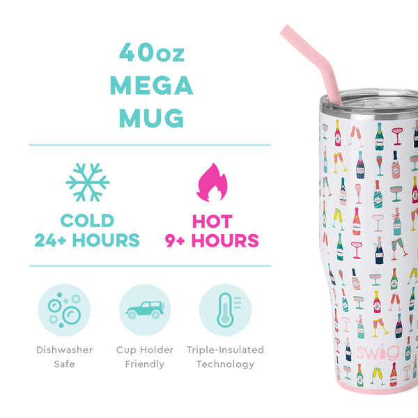 Swig Life 40oz Pop Fizz Mega Mug temperature infographic - cold 24+ hours or hot 9+ hours