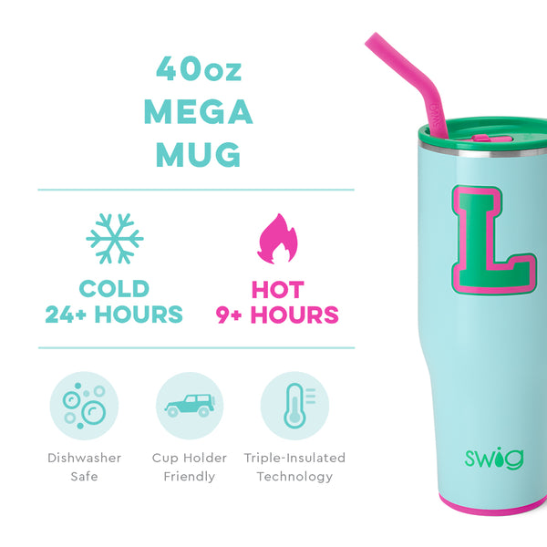 Swig Life 40oz Prep Rally Initial L Mega Mug temperature infographic - cold 24+ hours or hot 9+ hours