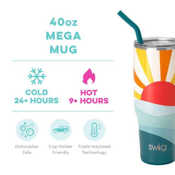 Swig Life 40oz Sun Dance Mega Mug temperature infographic - cold 24+ hours or hot 9+ hours