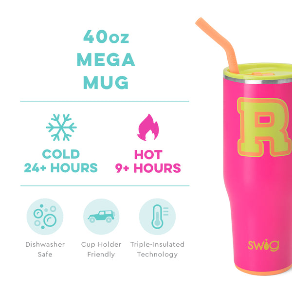 Swig Life 40oz Tutti Frutti Initial R Mega Mug temperature infographic - cold 24+ hours or hot 9+ hours