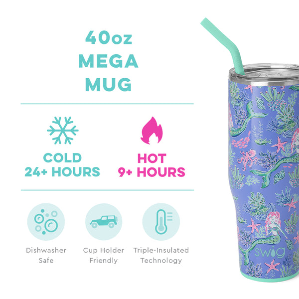 Swig Life 40oz Under the Sea Mega Mug temperature infographic - cold 24+ hours or hot 9+ hours
