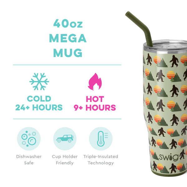 Swig Life 40oz Wild Thing Mega Mug temperature infographic - cold 24+ hours or hot 9+ hours
