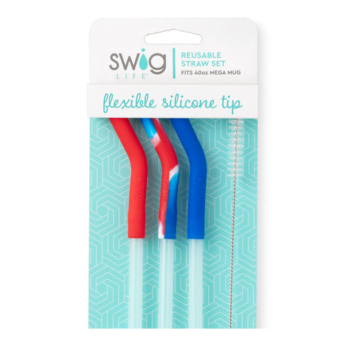 Swig Life All American Reusable Straw Set with cleaning brush close up