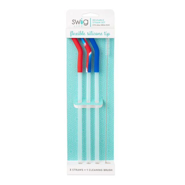 Swig Life All American Reusable Straw Set with cleaning brush in packaging