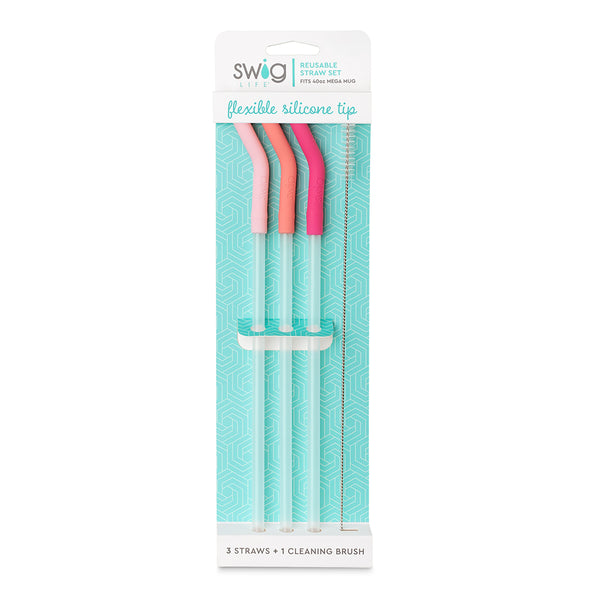 * Swig Reusable Straw Set Glitter Clear & Aqua