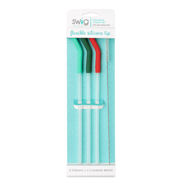 Swig Life Mint/Green/Red Reusable Straw Set (40oz Mega Mug)