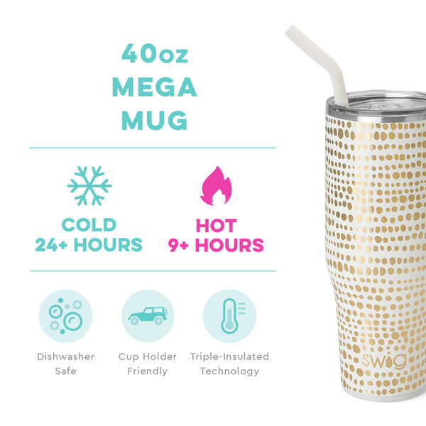 Swig Life 40oz Glamazon Gold Mega Mug temperature infographic - cold 24+ hours or hot 9+ hours
