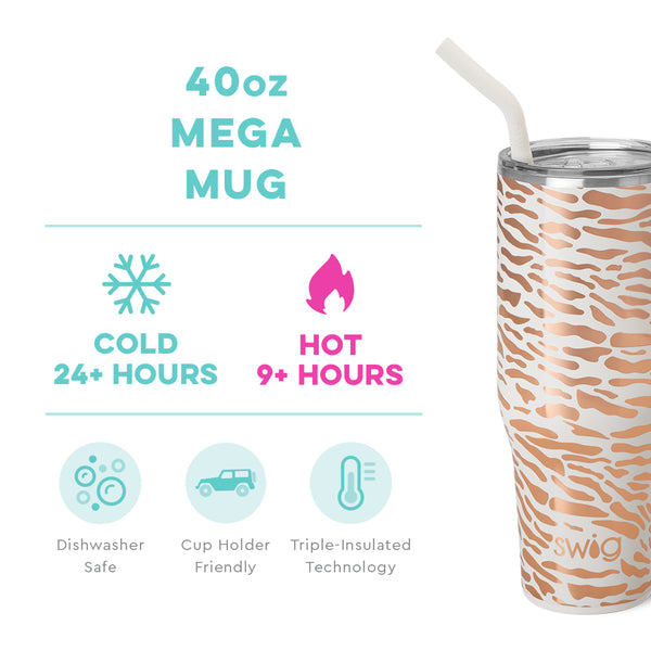 Swig Life 40oz Glamazon Rose Mega Mug temperature infographic - cold 24+ hours or hot 9+ hours