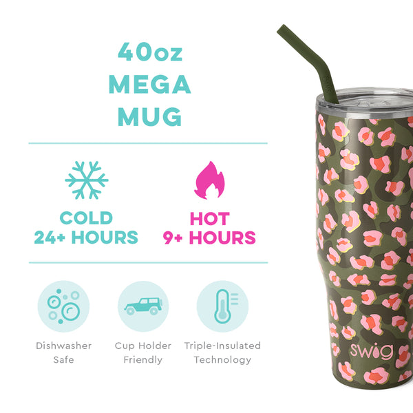 Swig Life 40oz On the Prowl Mega Mug temperature infographic - cold 24+ hours or hot 9+ hours