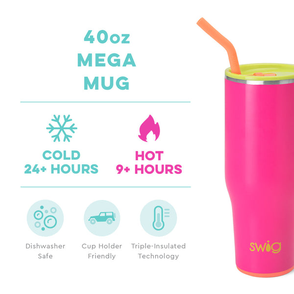 Swig Life 40oz Tutti Frutti Mega Mug temperature infographic - cold 24+ hours or hot 9+ hours