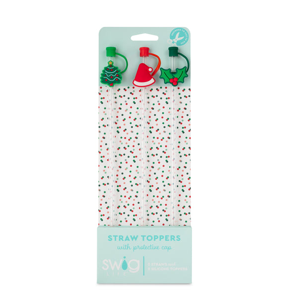 Swig Life Christmas Tree Straw Topper Set including three straws and three silicone toppers