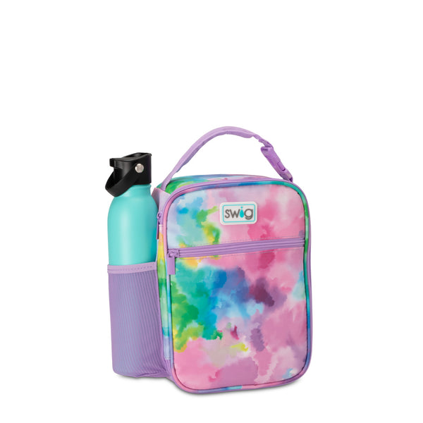 Swig Life Insulated Cloud Nine Boxxi Lunch Bag shown with Aqua Flip + Sip Bottle