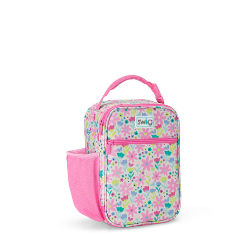 Swig Life Flower Power Insulated Boxxi Lunch Bag with top handle, side pocket, and front zipper pouch