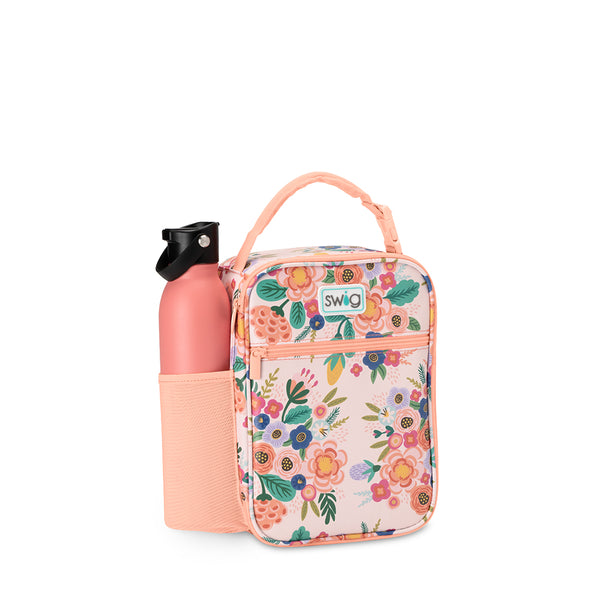 Swig Life Insulated Full Bloom Boxxi Lunch Bag shown with Coral Flip + Sip Bottle