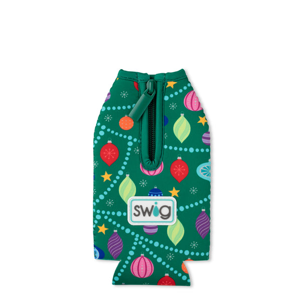 Swig Life O Christmas Tree Insulated Neoprene Bottle Coolie with Zipper Flat Lay